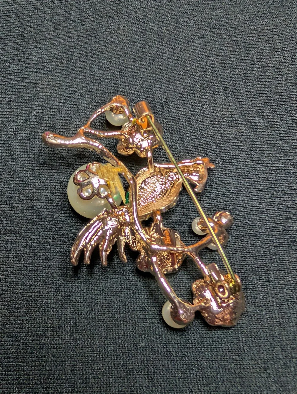Pearl & Enamel Parrot Floral Brooch - Multicolor